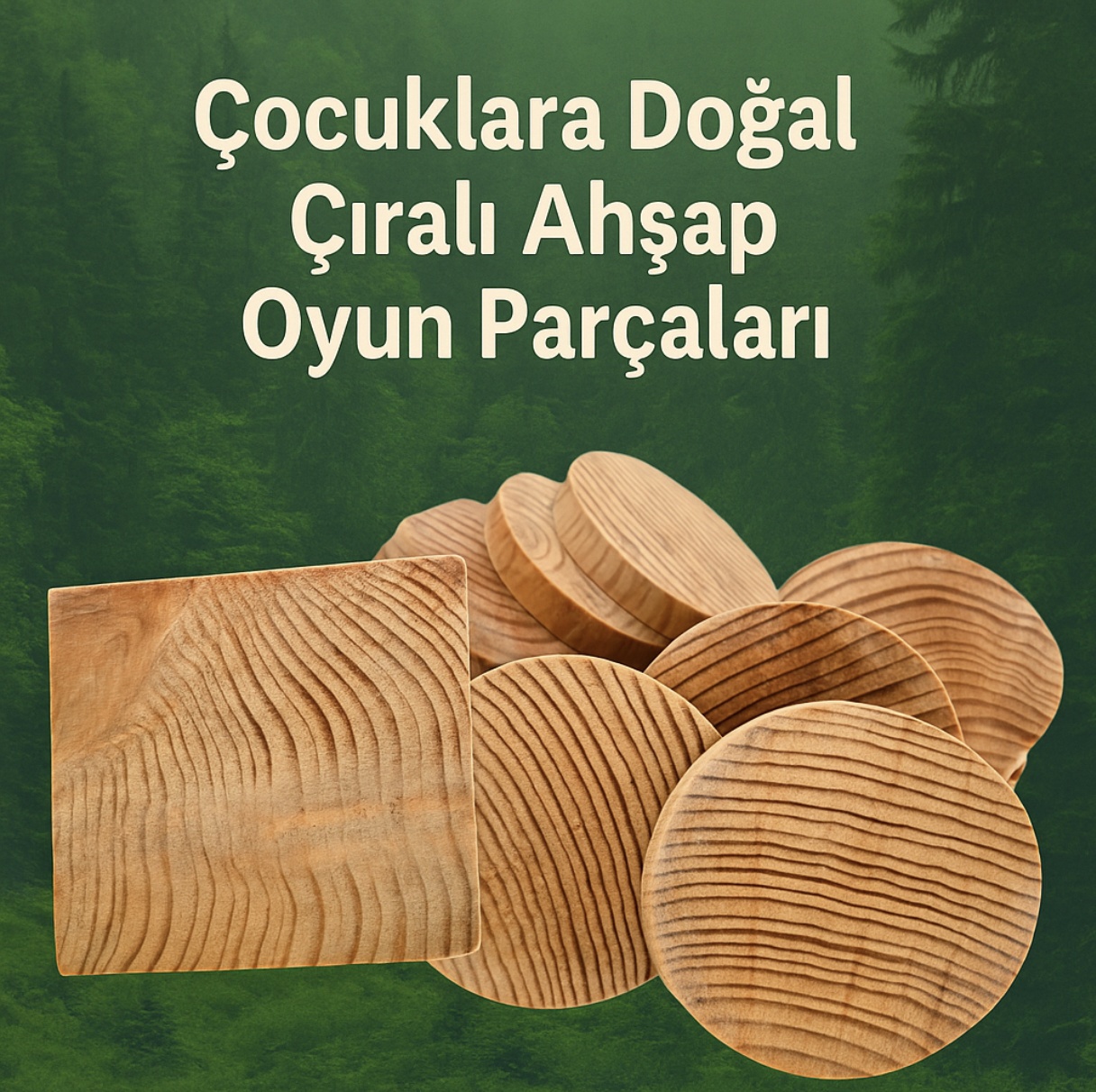 Çıra Kokulu Ahşap Oyun Diski & Kare Blok Seti – Kıymıksız – Ekolojik – 12’li
